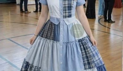 I Sewed My Prom Dress From My Dad’s Work Shirts—They Laughed at Me, Until the Principal Took the Mic and the Room Fell Silent